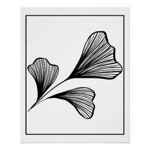 Póster Resumen Ginkgo Leaf Line Art - Elegante Arte Moder