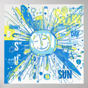 Póster Resumen Happy Whimsical Sun Word Art