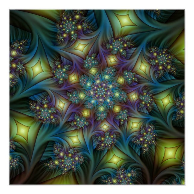 Póster Resumen ilustrado brillante arte fractal púrpura V (Anverso)