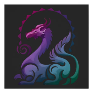 Póster Resumen Logo de degradado de dragón púrpura elegan
