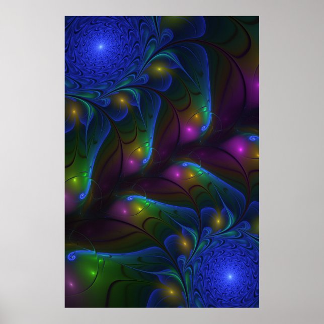 Póster Resumen luminoso colorido de fractal trippy modern (Frente)