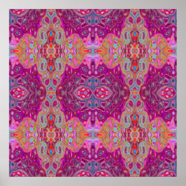 Póster Resumen Magenta Pink, Blue y Red Groovy Pattern