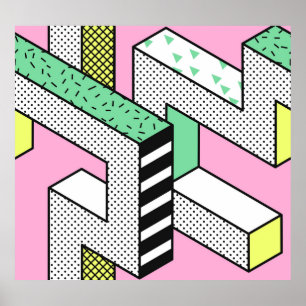 Póster Resumen Memphis: formas geométricas de los años 80