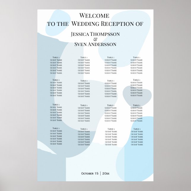 Póster Resumen moderno Boda artístico Minimalista azul (Frente)