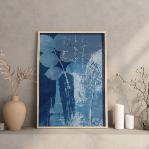 Póster Resumen moderno Cian Blue Botanical