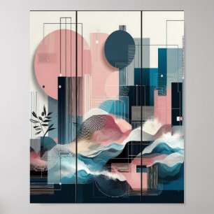 Póster Resumen moderno contemporáneo amarillo rosado negr