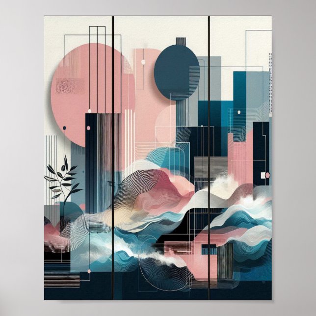 Póster Resumen moderno contemporáneo amarillo rosado negr (Frente)