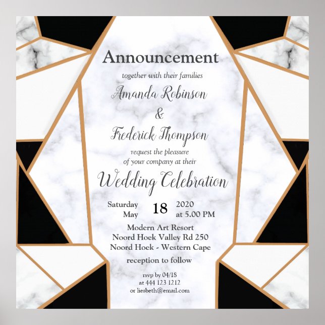 Póster Resumen moderno de oro negro sobre mármol blanco (Frente)