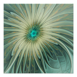 Póster Resumen moderno Fantasía Flor Trigo turquesa