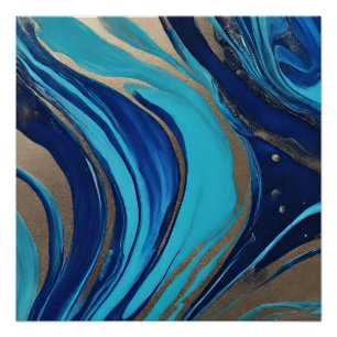 Póster Resumen moderno Flujo Art-Azul y Oro-