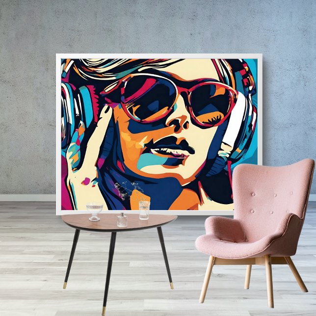 Póster Resumen Música femenina Pop Art 2 Poster (Abstract Woman Music Pop Art 2 Poster)