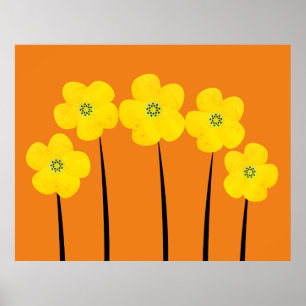 Póster Resumen Naranja brillante Collage floral de otoño 