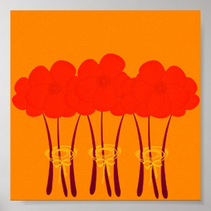 Póster Resumen Naranja Brillante Red Anemones Bouquet