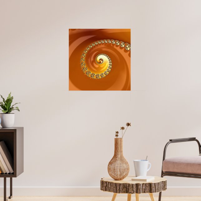 Póster Resumen Naranja dorado gradiente espiral fractal (Salón 3)