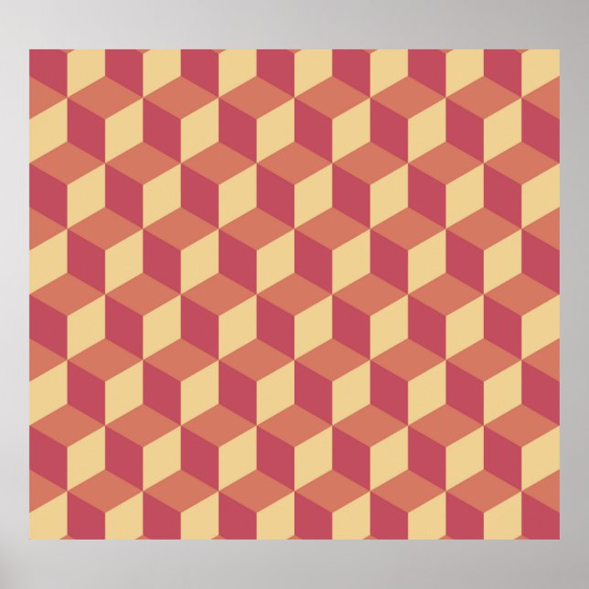 Póster Resumen Naranja Patrón de cubo rojo (Frente)