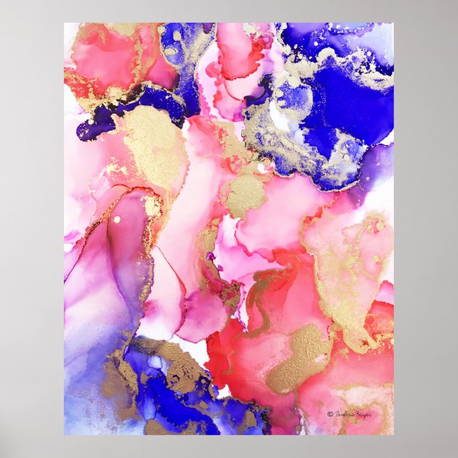 Póster Resumen Oro púrpura Oro Metálico Pink Swirls (Frente)
