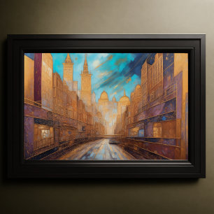 Póster Resumen Paintaje acuático Paintaje de oro Paisaje 