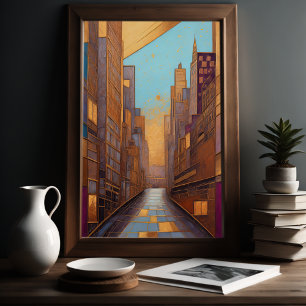 Póster Resumen Paintaje acuático Paintaje de oro Paisaje