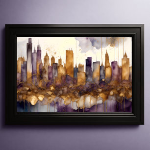 Póster Resumen Paintaje acuático Paintaje de oro Paisaje
