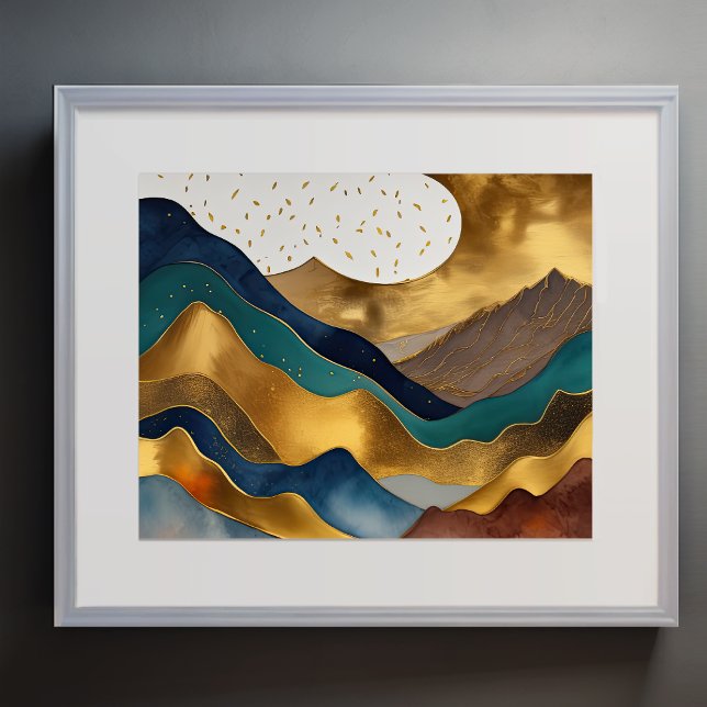 Póster Resumen Paintaje Paisaje Azul Rojo Dorado (Subido por el creador)
