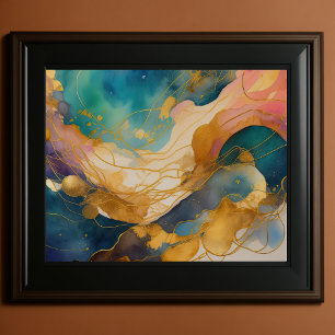 Póster Resumen Paintaje paisajístico Peach Gold Peach Blu