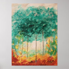 Póster Resumen Paisaje de Árboles Pintados, Verde azulado