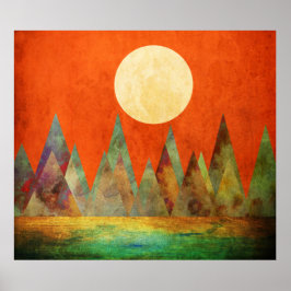Póster Resumen Paisaje Montañas de Luna Llena Naranja cie