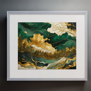 Póster Resumen Paisaje Paintaje Dorado Verde
