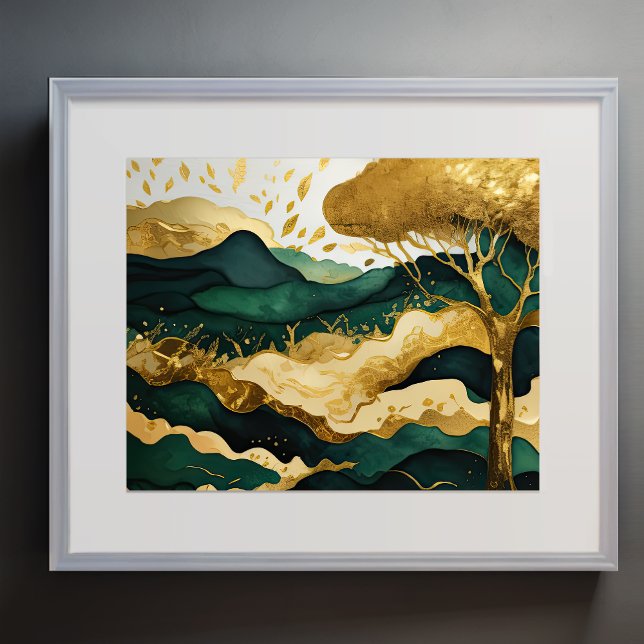 Póster Resumen Paisaje Paintaje Dorado Verde (Subido por el creador)