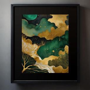 Póster Resumen Paisaje Paintaje Dorado Verde II