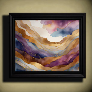 Póster Resumen Paisaje Paintaje Púrpura Azul Dorado