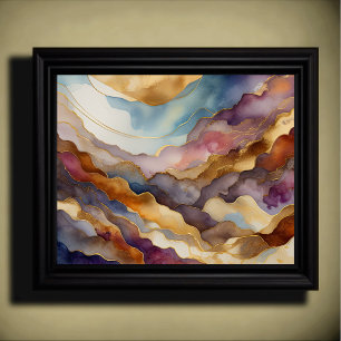 Póster Resumen Paisaje Paintaje Púrpura Azul Dorado