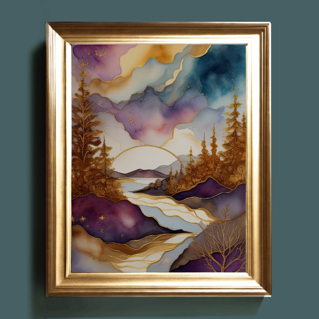 Póster Resumen Paisaje Paintaje Púrpura Azul Dorado (Subido por el creador)