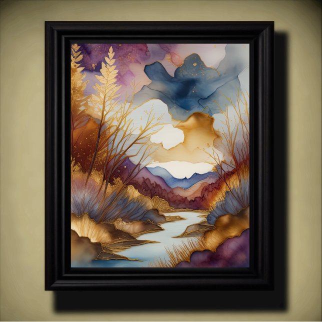 Póster Resumen Paisaje Paintaje Púrpura Azul Dorado (Subido por el creador)