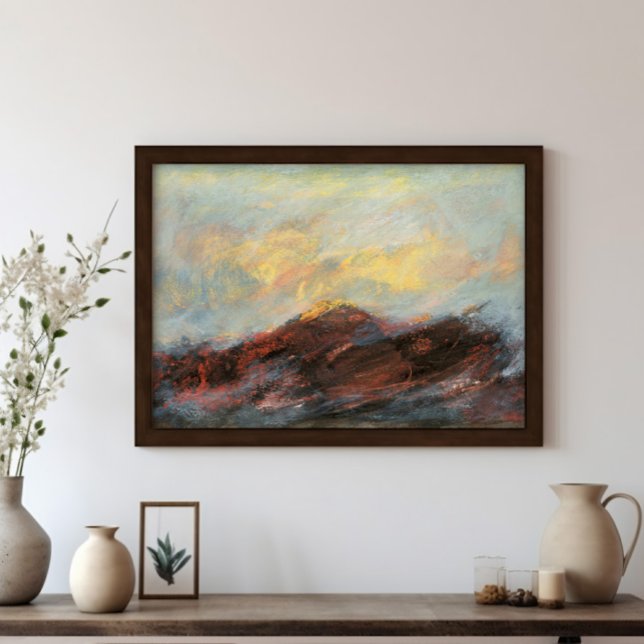 Póster Resumen Paisaje paisajístico de montaña Pintura (Abstract Mountain Landscape Art Painting in black frame mock up.  Frame is for  illustration only.)