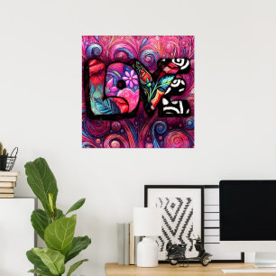 Póster Resumen Palabra de amor Graffiti Valentine Floral 