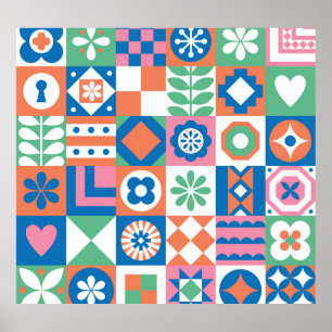 Póster Resumen Patrón folclórico escandinavo floral