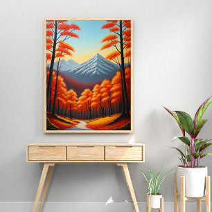 Póster Resumen Pintura de aceite del paisaje del bosque d
