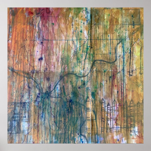 Póster Resumen Pintura del mapa de Pittsburgh (Frente)