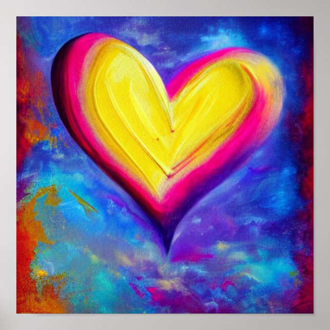 Póster Resumen Poster amarillo y rosa del corazón (Frente)