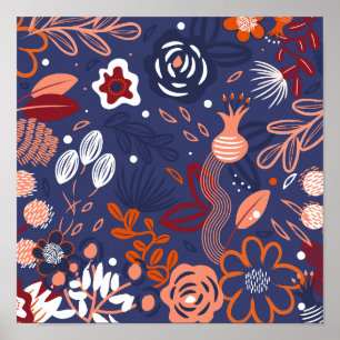 Póster Resumen Primavera Púrpura Patrón Floral