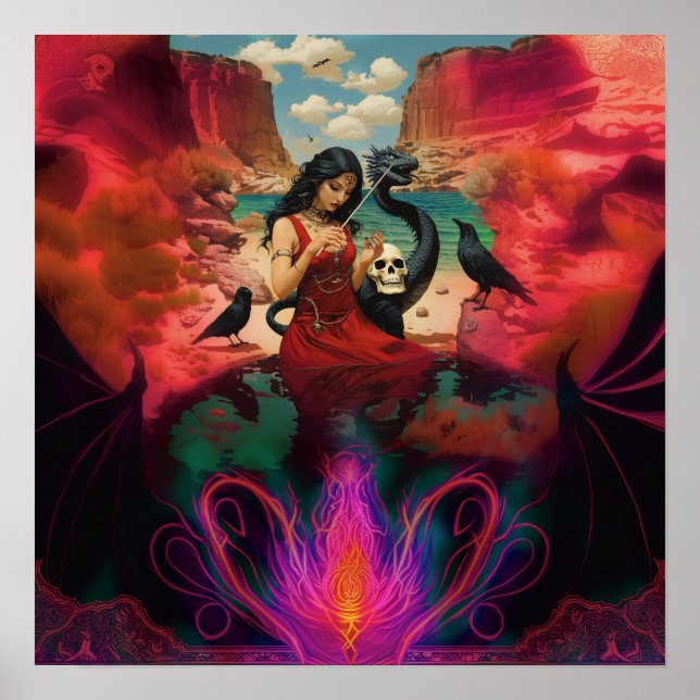 Póster Resumen Raven Skull Witchy AI Art Matte Valor (Frente)