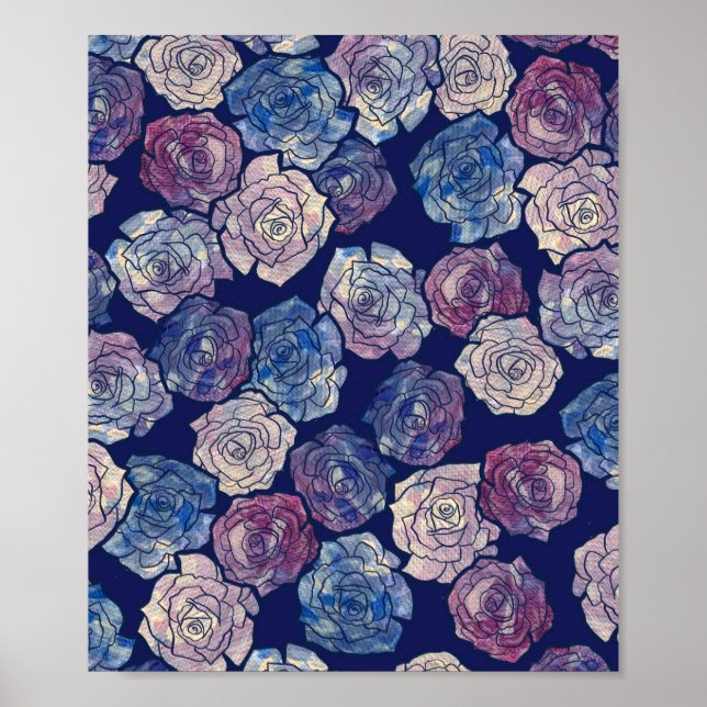 Póster Resumen Rosa Pintando Rosas de jardinería Azul mor (Frente)