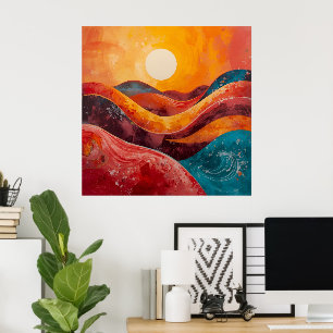 Póster Resumen Sunset - Colorido Wavy Horizon Art Print