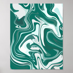 Póster Resumen Swirl de mármol verde y blanco