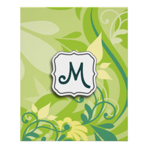 Póster Resumen Swirl Floral Lime Green con monograma