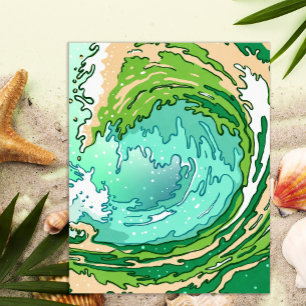 Póster Resumen Swirl Turquoise Green Ocean Wave Art
