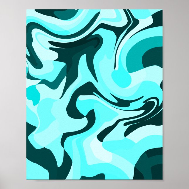 Póster Resumen Swirling Aqua y diseño Verde azulado (Frente)