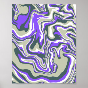 Póster Resumen Swirling Púrpura y Patrón Verde