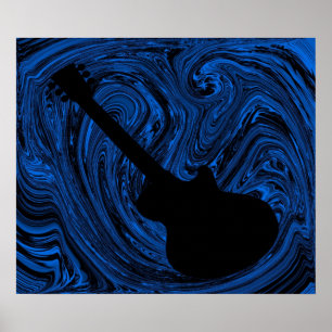Póster Resumen Swirls Guitar Poster, Azul